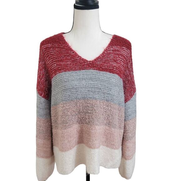 Knox Rose Sz L Acrylic Knit Sweater Color Blocks - Picture 1 of 6